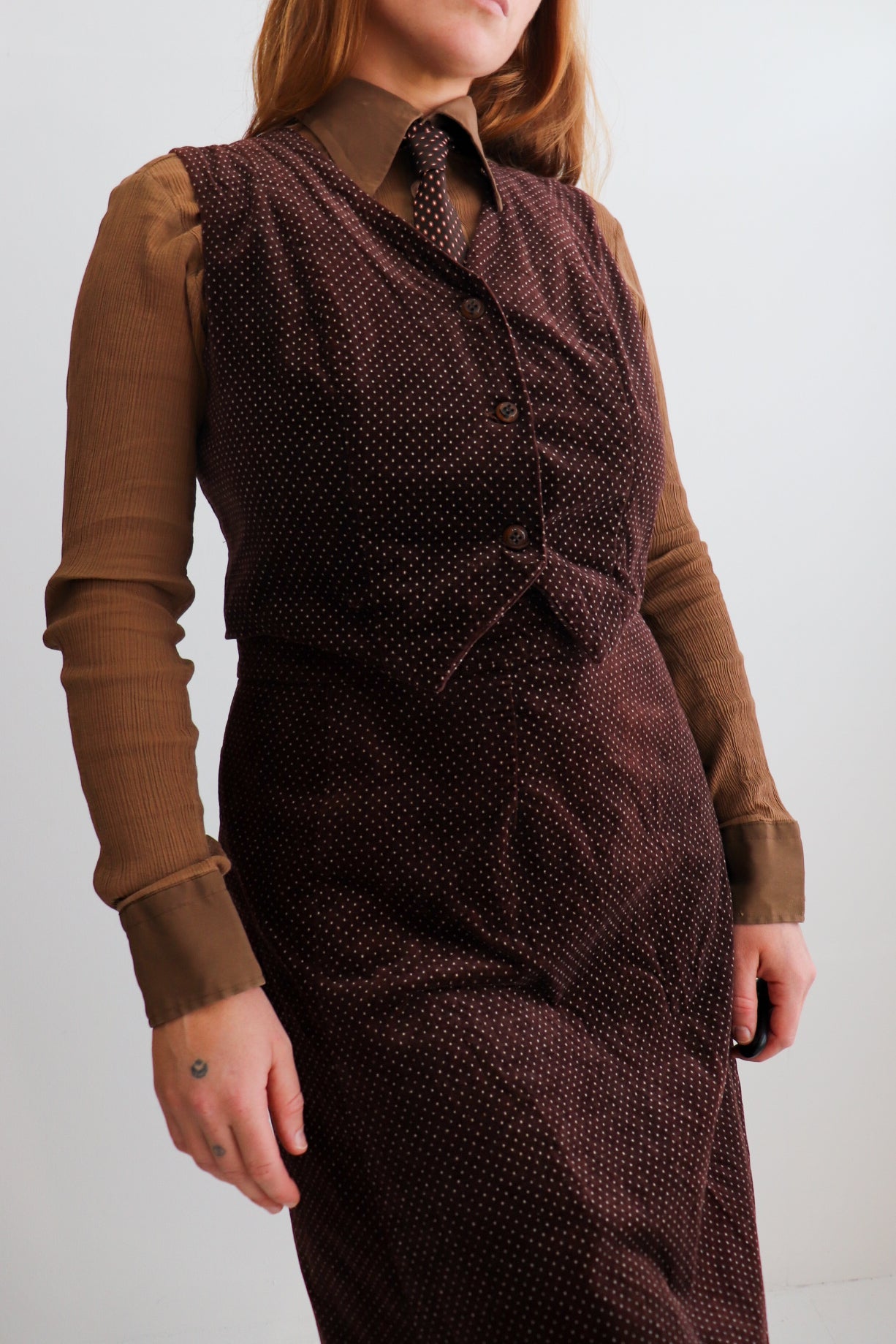 Velvet Polka Dot Vest & Skirt Set