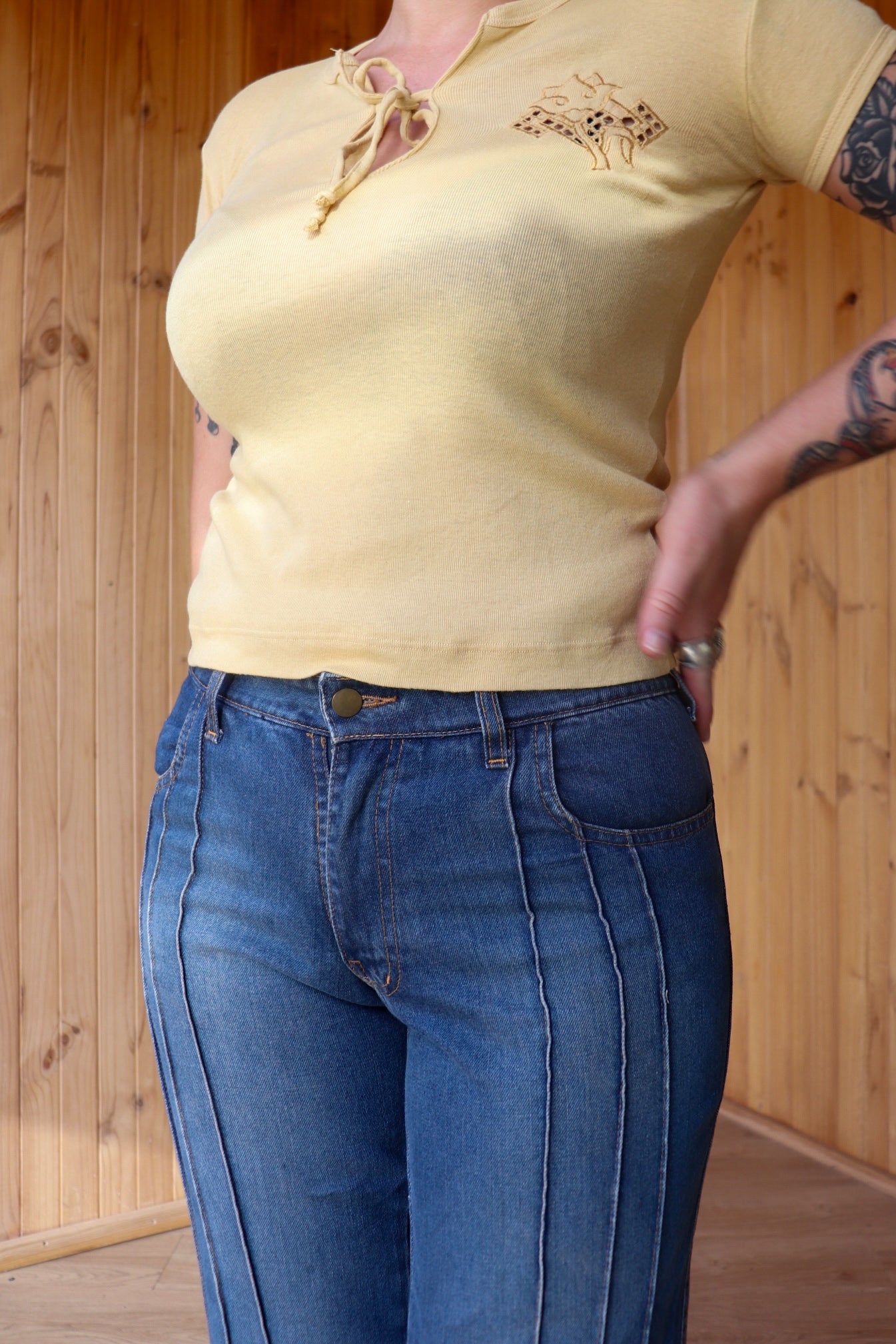 Mid Rise Pleated Flares