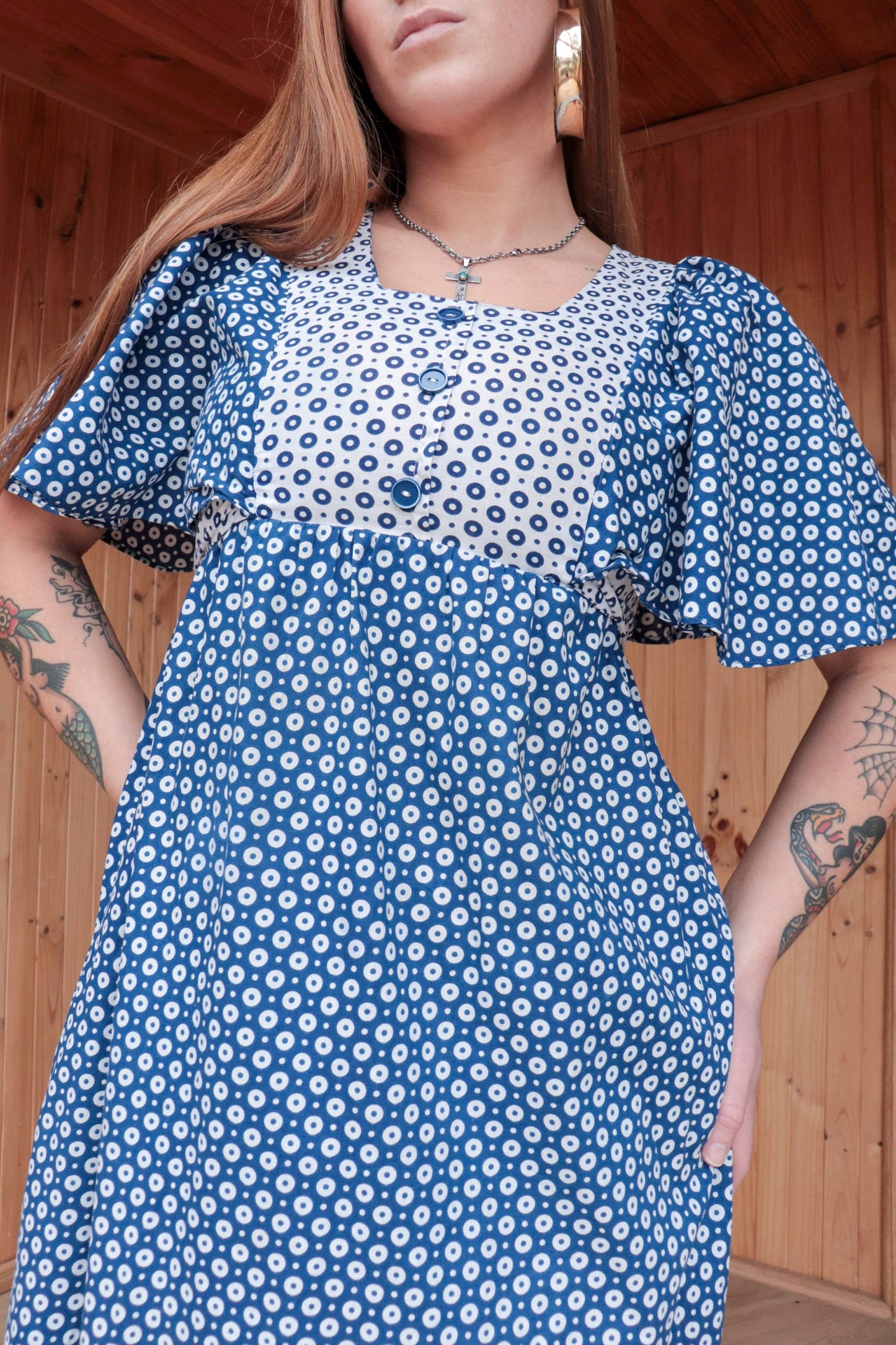 70s Blue & White Prairie Maxi