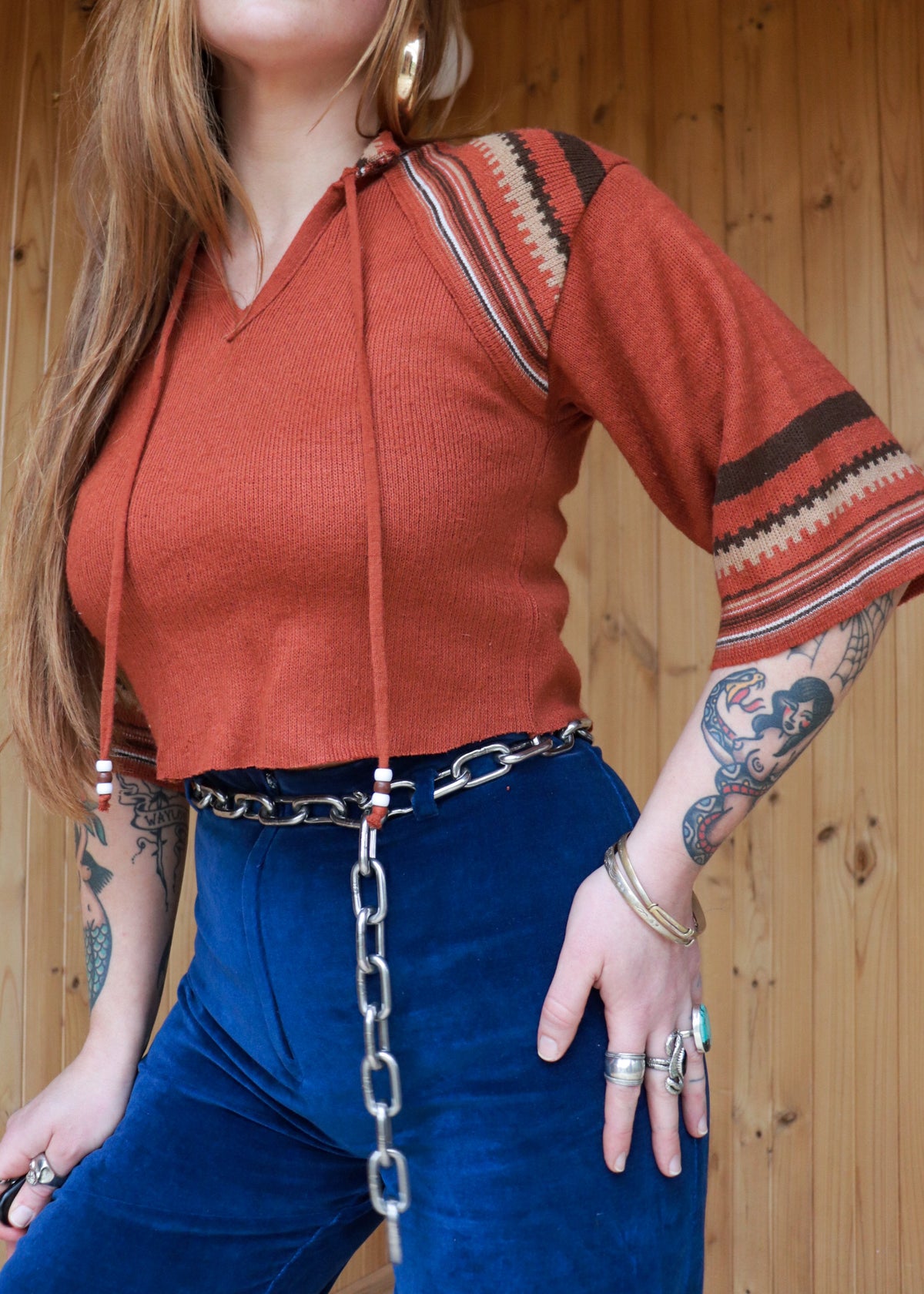 70s Knit Raw Hem Top