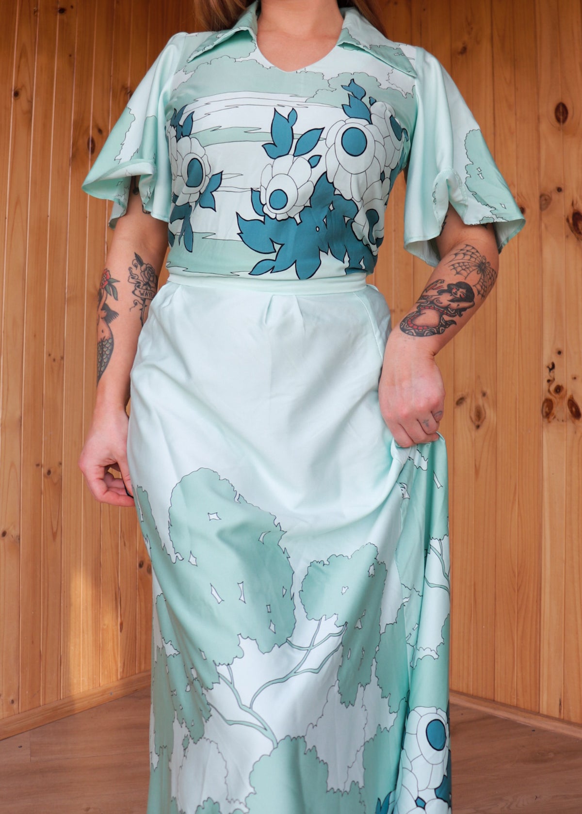70s Satin Two Piece Set