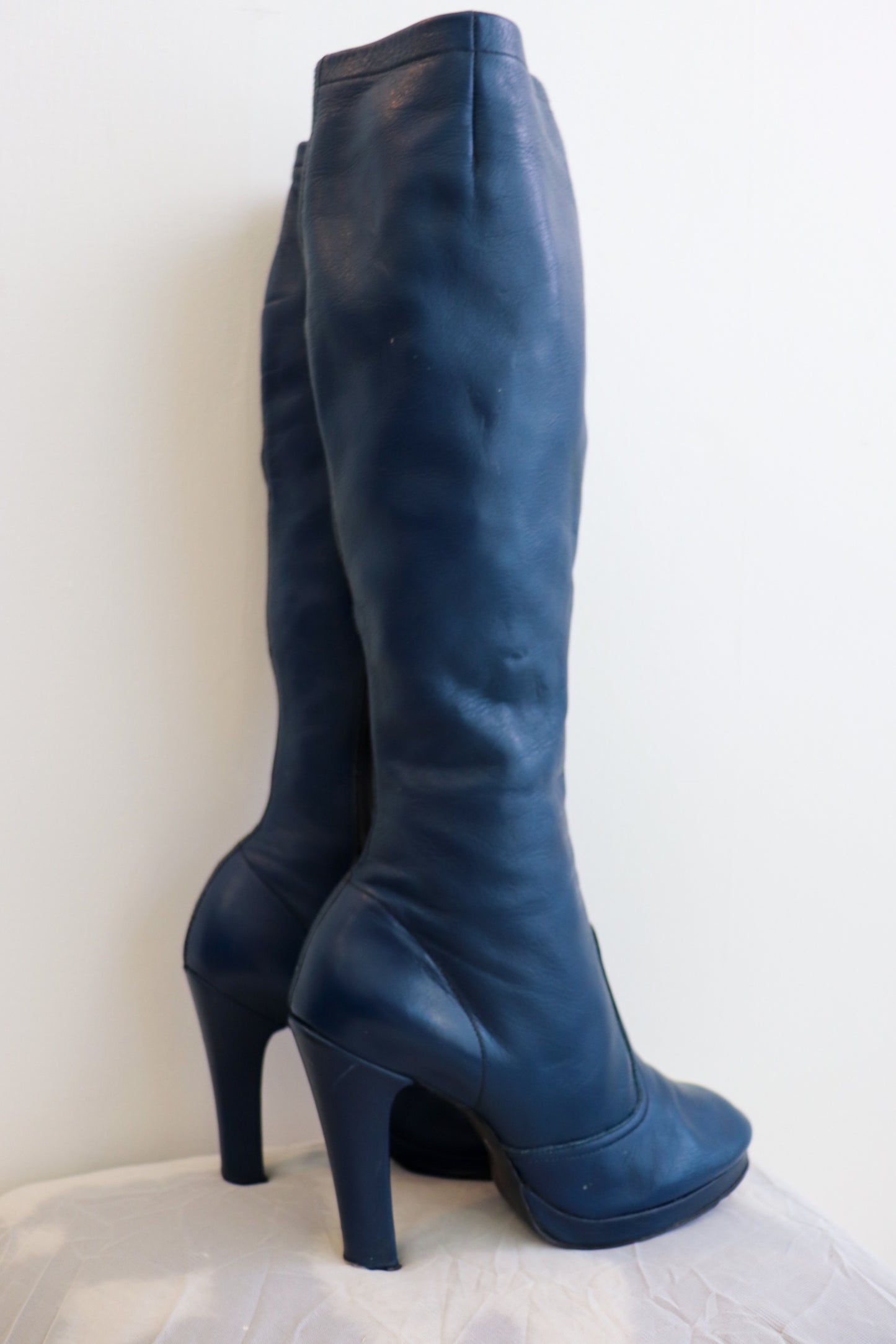 Electric Blue Heeled Knee Leather High Boots