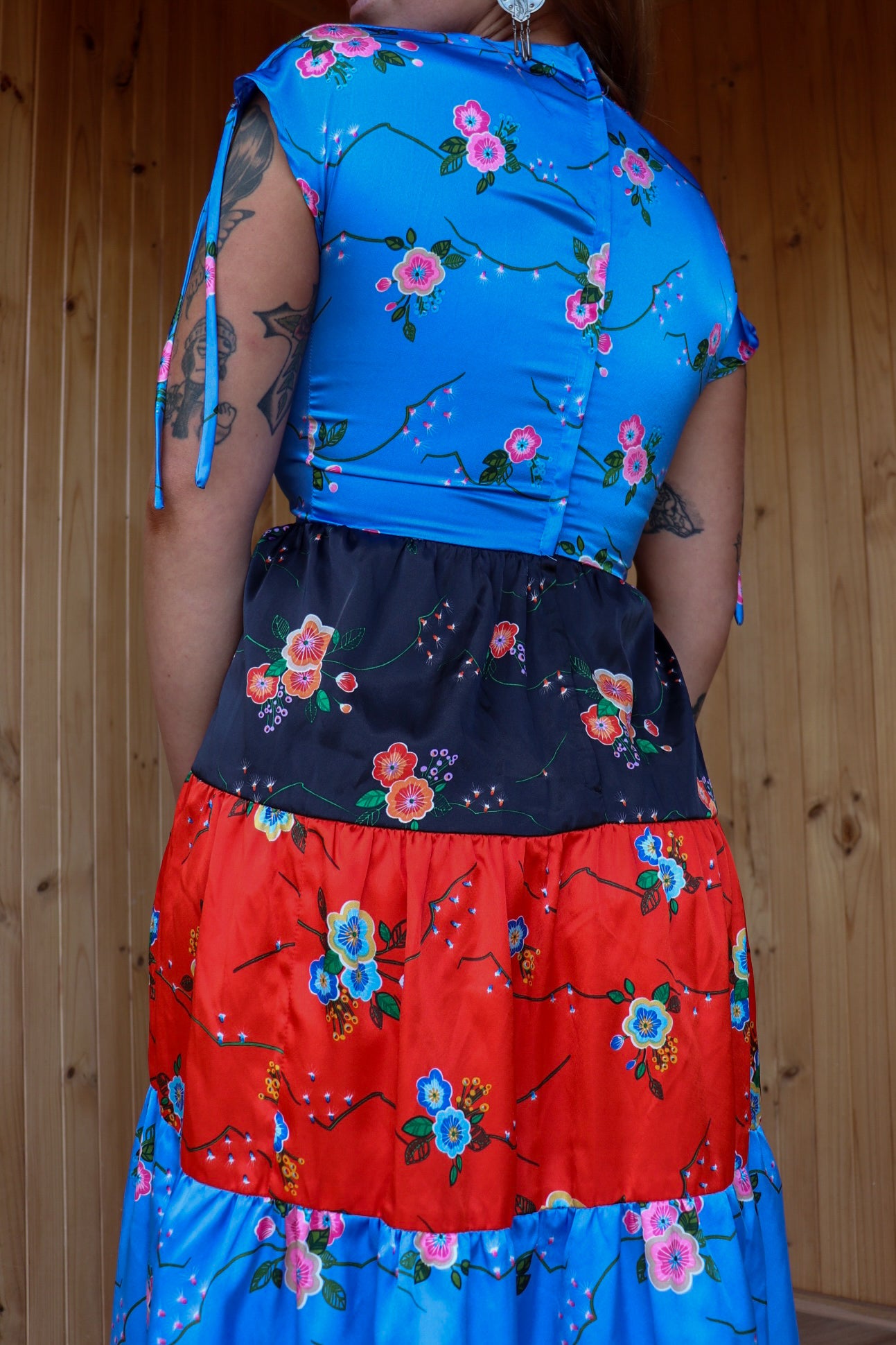 70s Pattern Satin Tie Up Midi