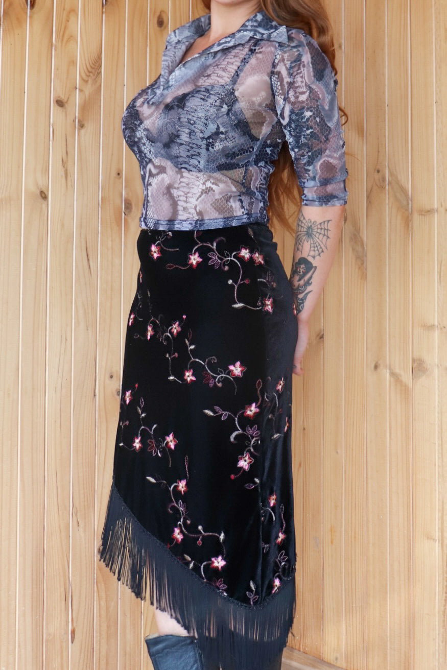 90s Sheer Reptile Print Blouse
