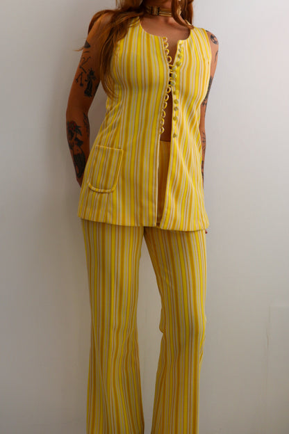 Yellow Toned Pinstriped Two Piece