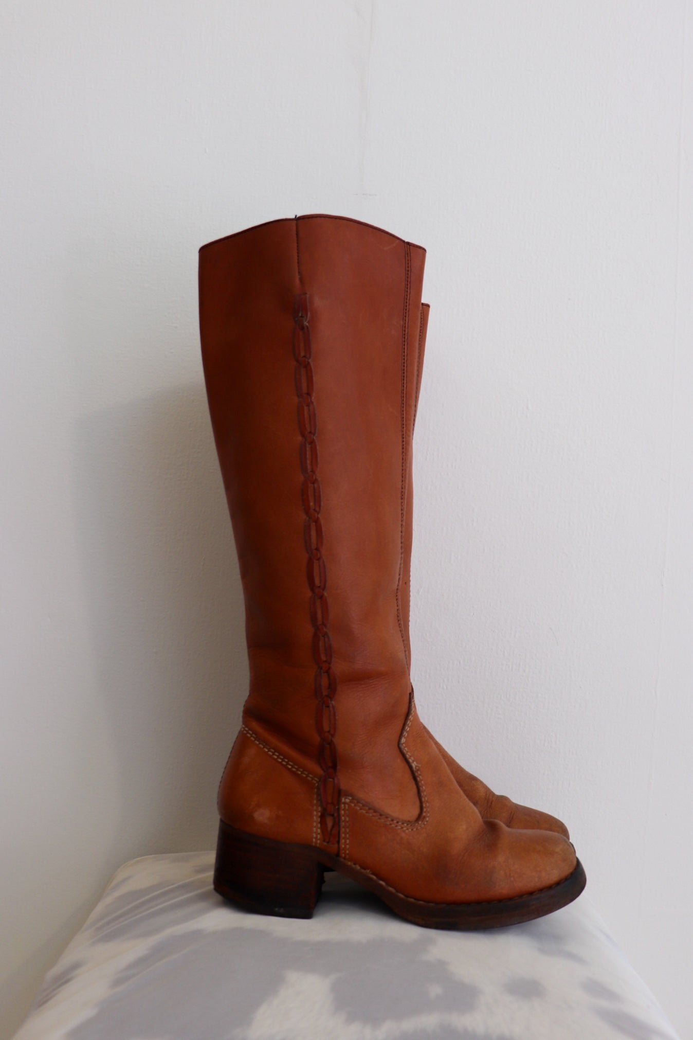 1970s Tan Braided Knee High Boots