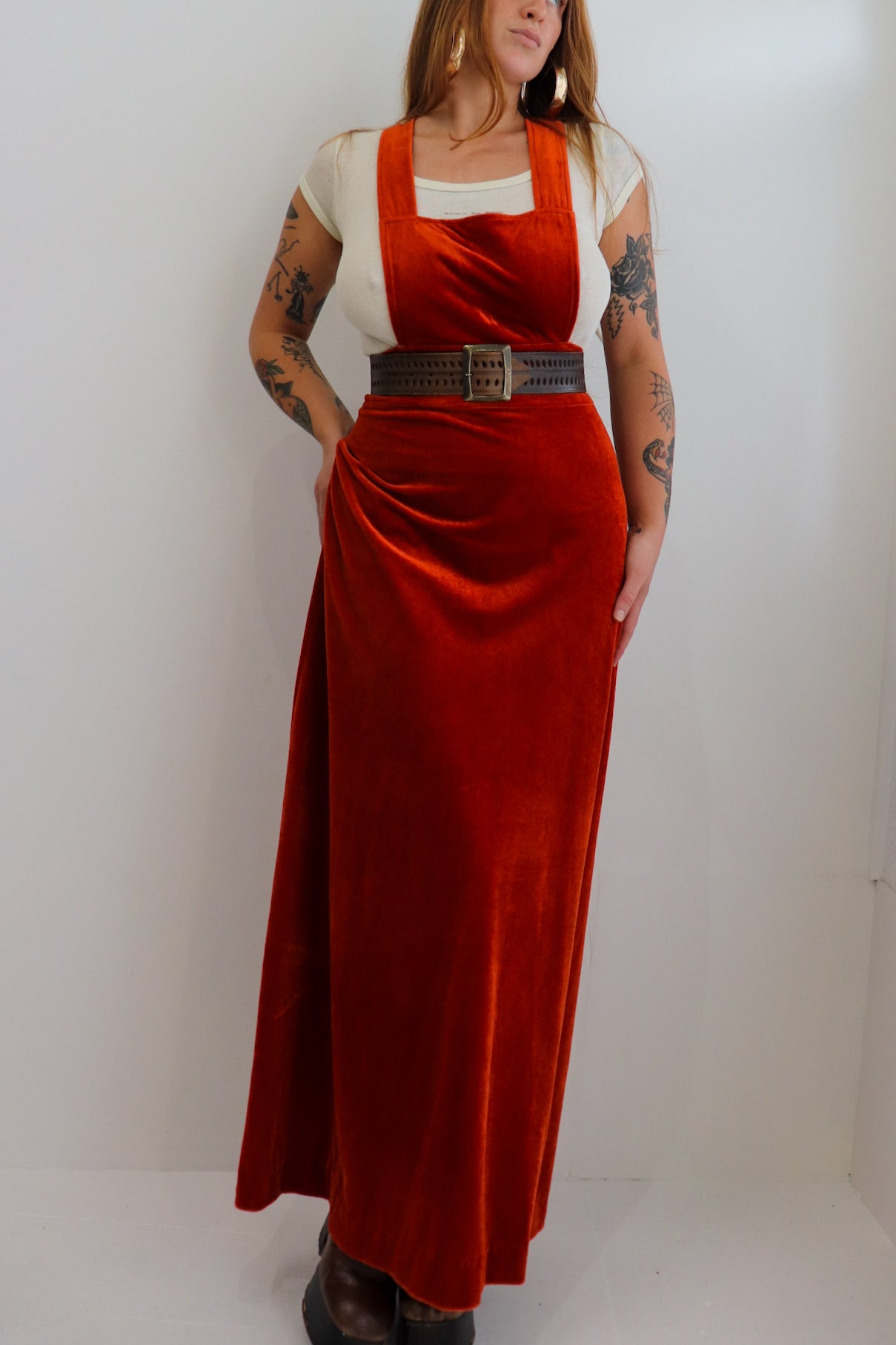 70s Velvet Pinafore Maxi Dress