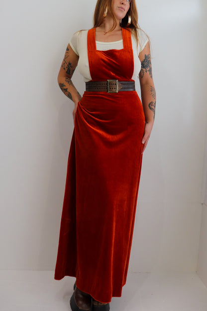 70s Velvet Pinafore Maxi Dress