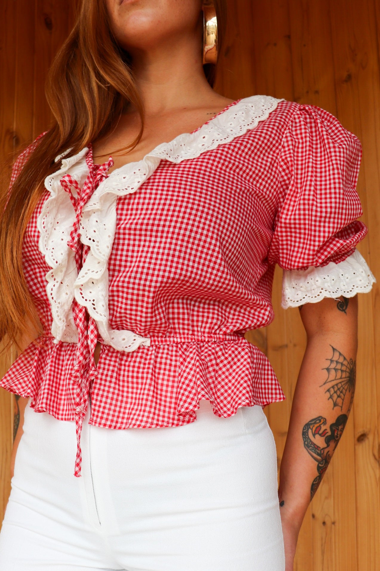 70s Gingham Tie Up Prairie Top