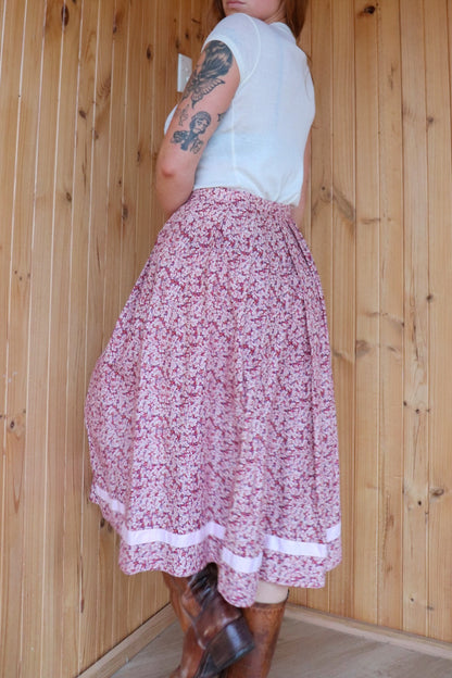 Red Floral Prairie Midi Skirt