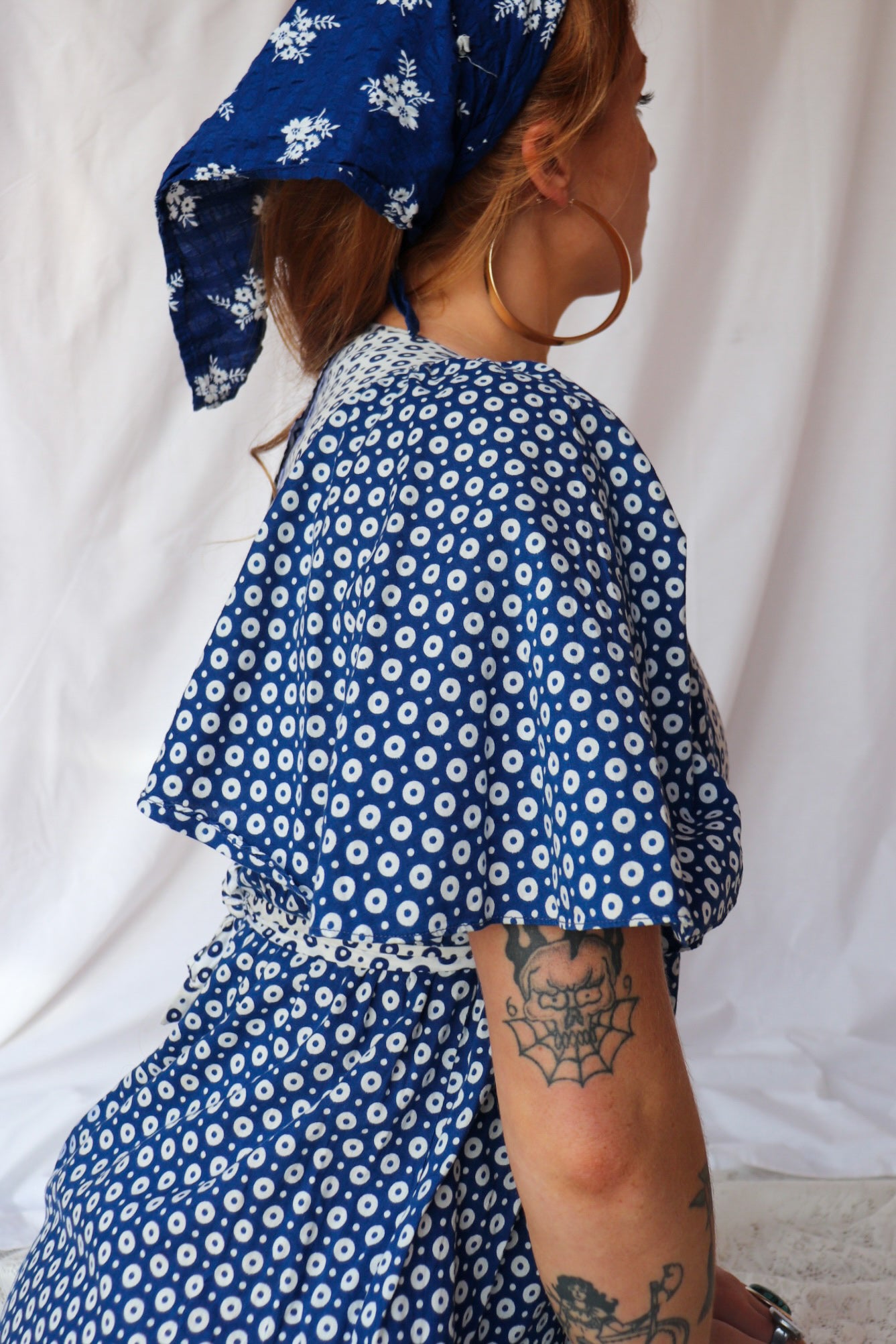 70s Blue & White Prairie Maxi