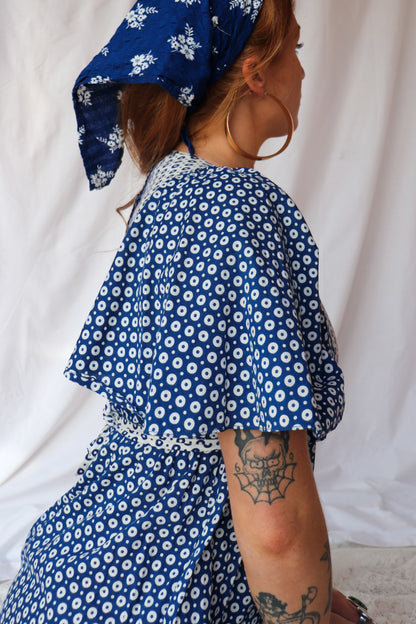 70s Blue & White Prairie Maxi