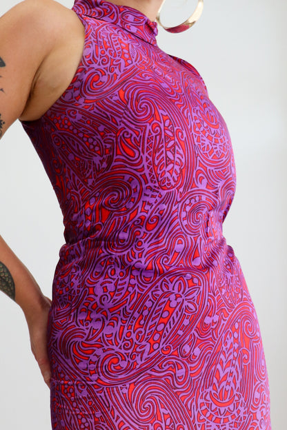 Purple & Orange Psychedelic Split Midi Dress