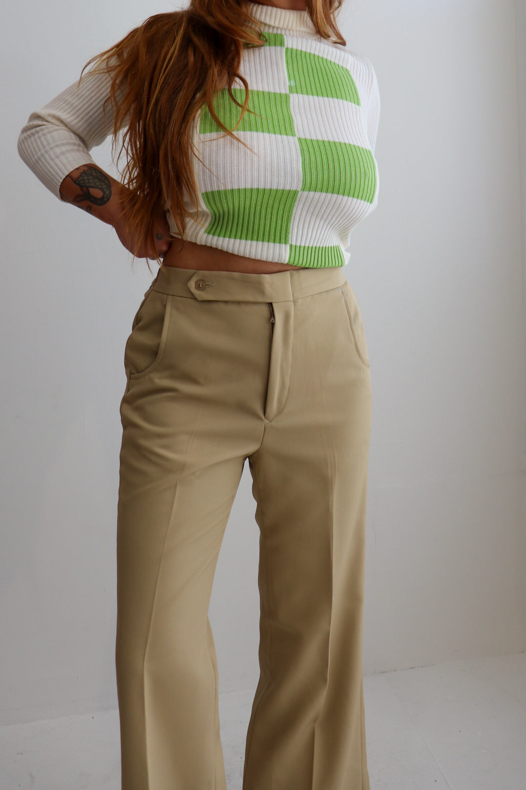 70s Cream Midi Suit Flares