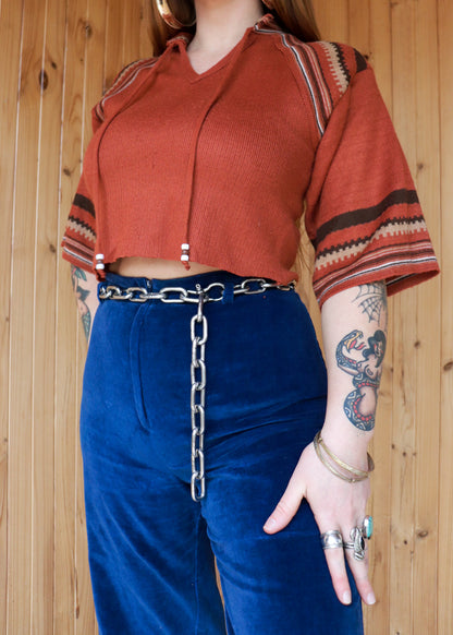 70s Knit Raw Hem Top