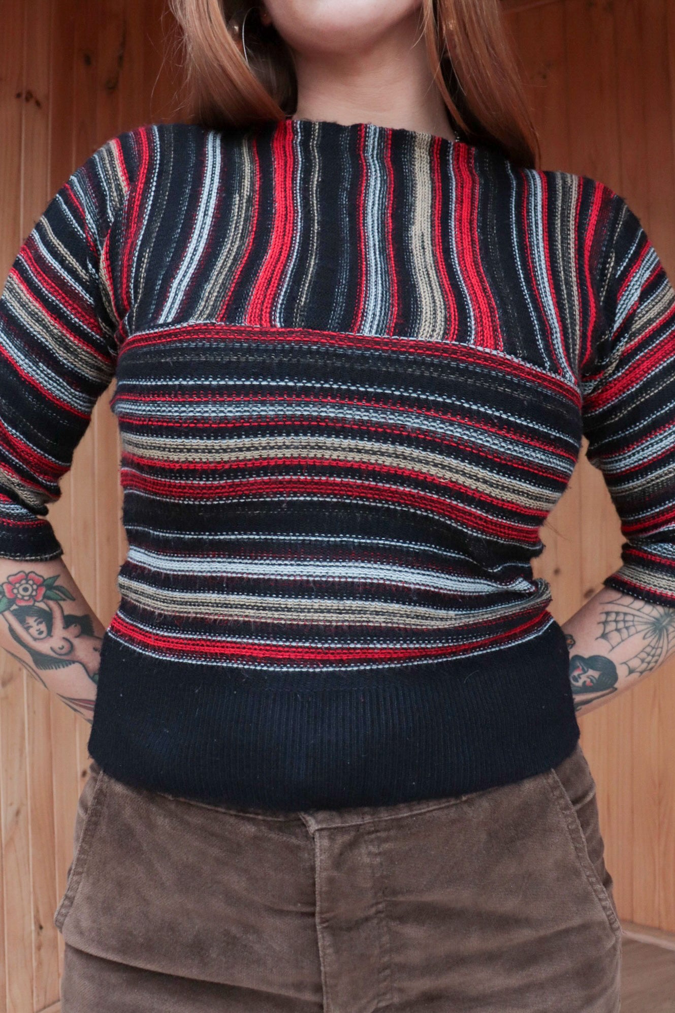 Red & Black Stripe Knit Top