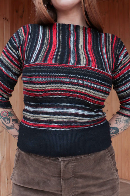 Red & Black Stripe Knit Top