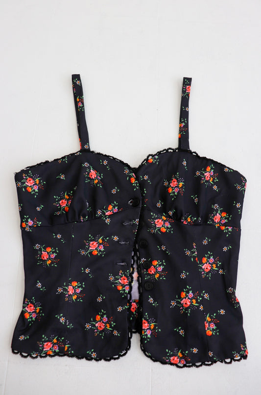 Black Floral Button Up Bustier