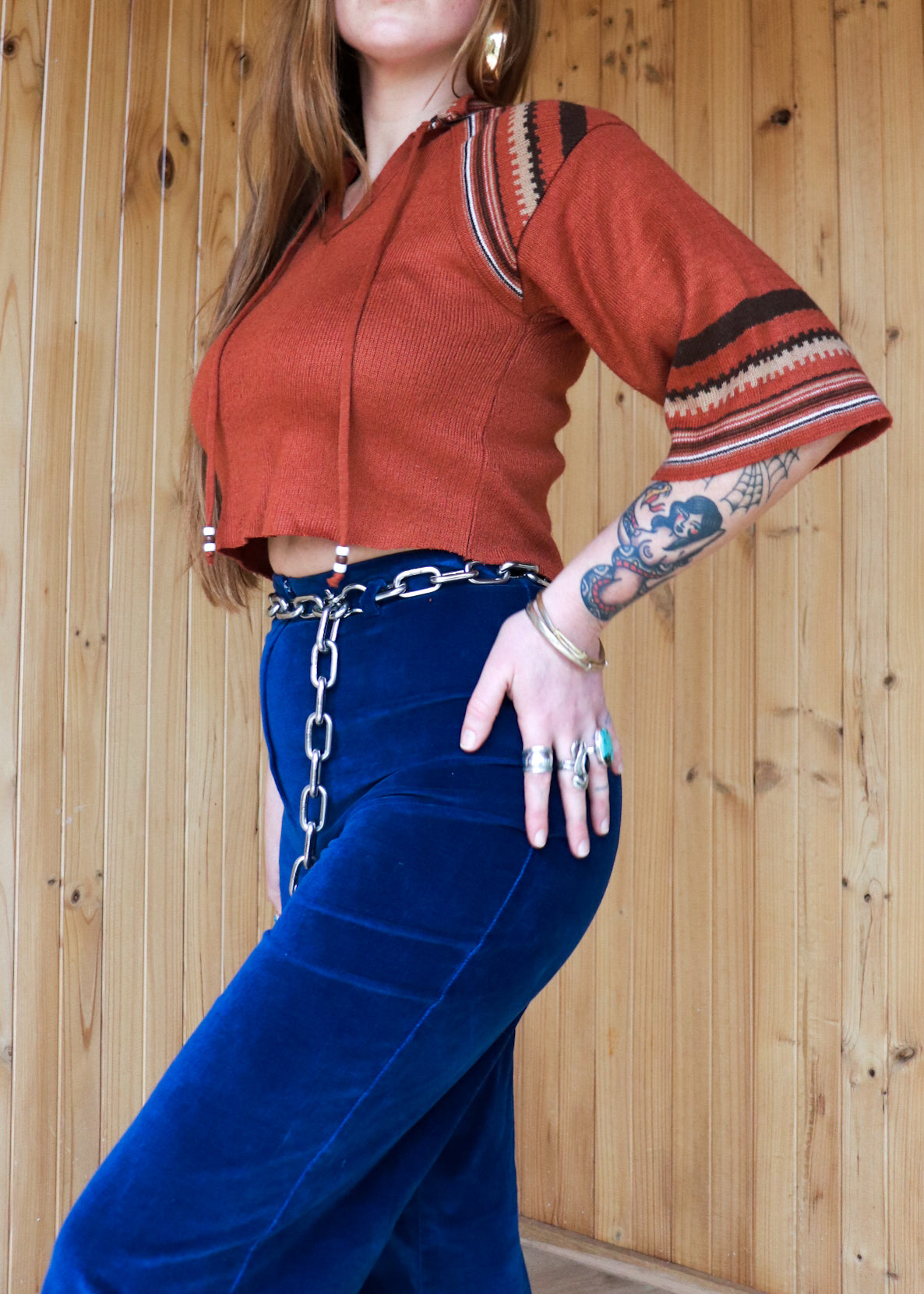70s Knit Raw Hem Top