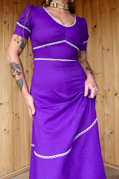 70s Purple Prairie Maxi Dress