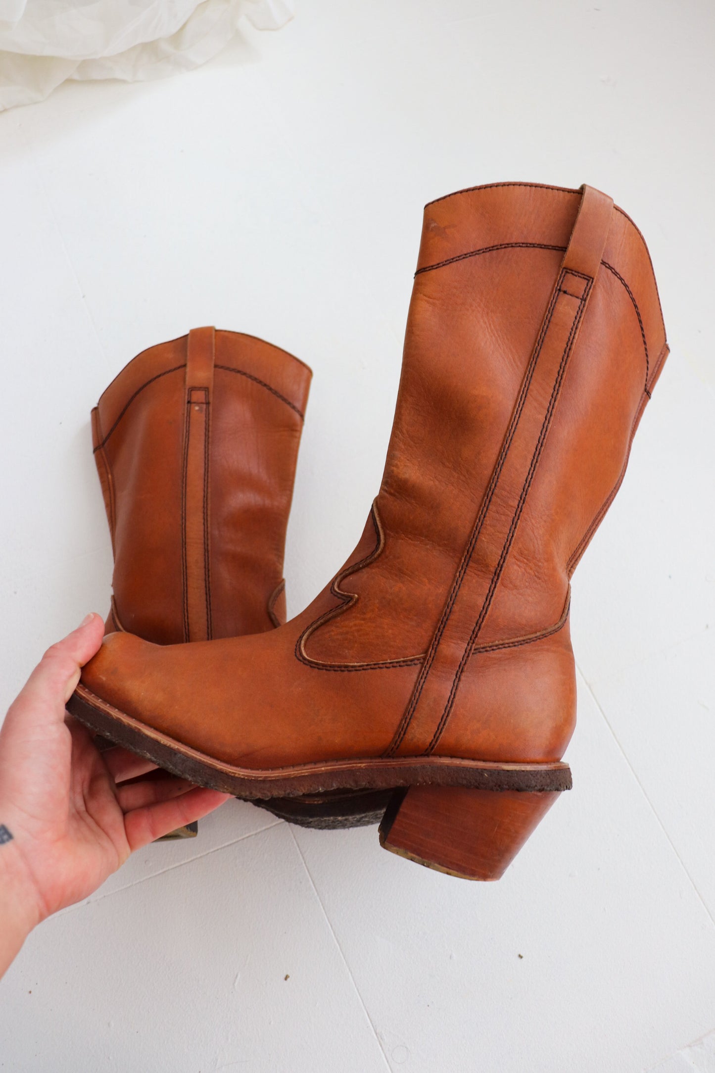 Leather Mid Calf Cowboy Boots