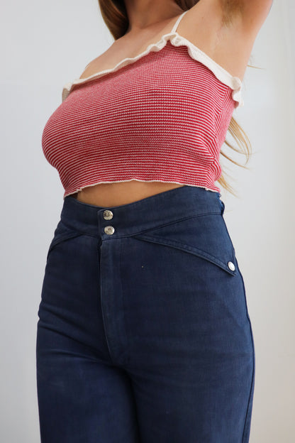 70s Red & White Knit Crop