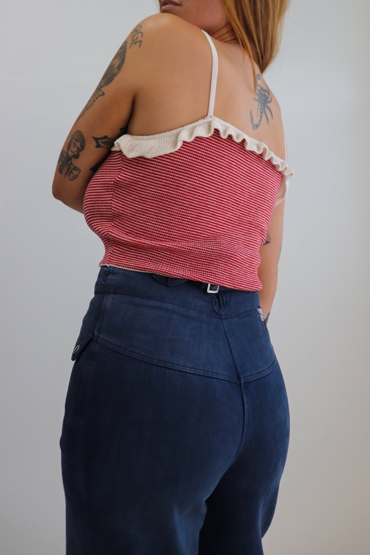 70s Red & White Knit Crop