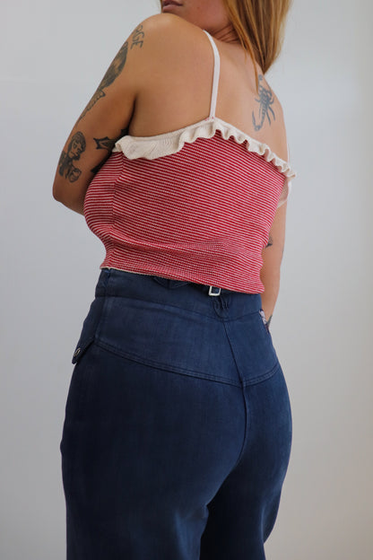 70s Red & White Knit Crop