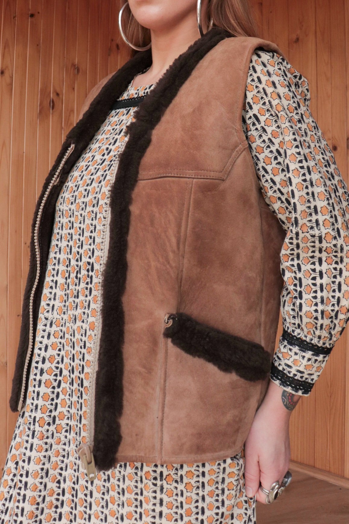 Brown Suede & Wool Vest