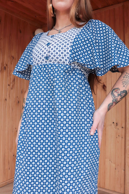 70s Blue & White Prairie Maxi