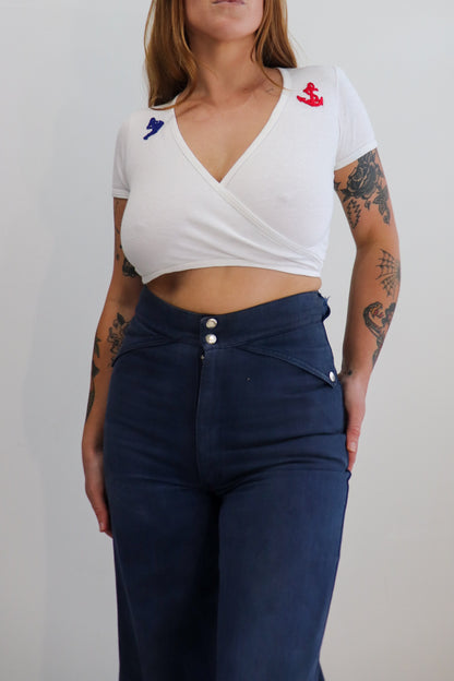 70s Anchor Tie Up Crop