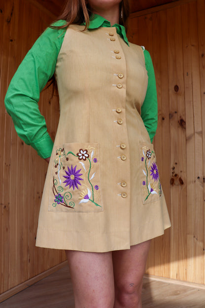 70s Mini Floral Button Up Pinafore