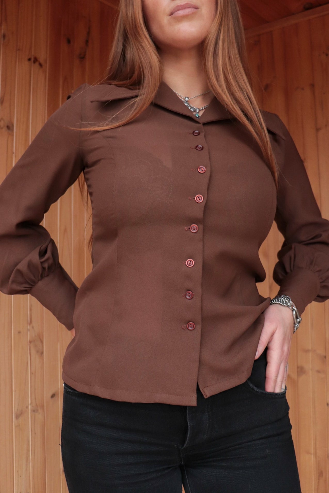 70s Brown Button Up