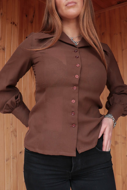 70s Brown Button Up