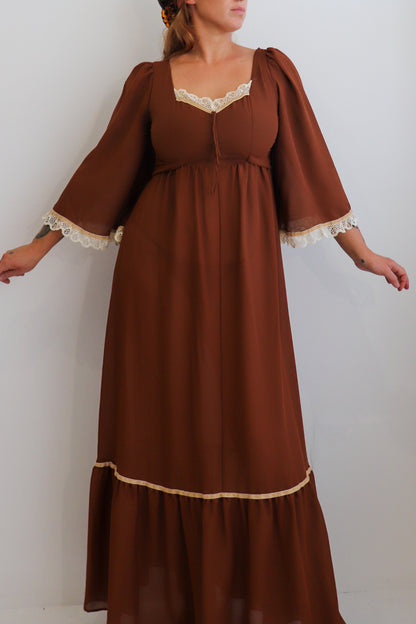 70s Brown Lace Trim Prairie