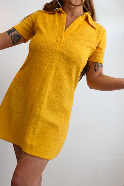 Mustard Yellow Terry Towelling Mini Dress