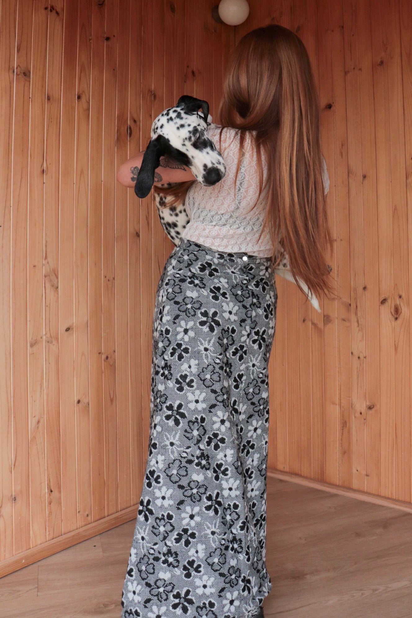 70s B/W Floral Maxi Skirt