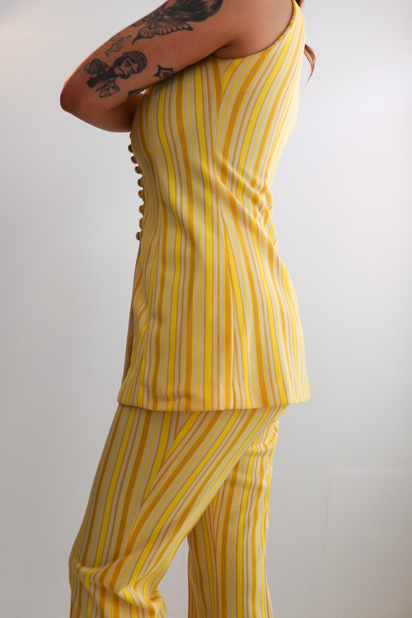 Yellow Toned Pinstriped Two Piece
