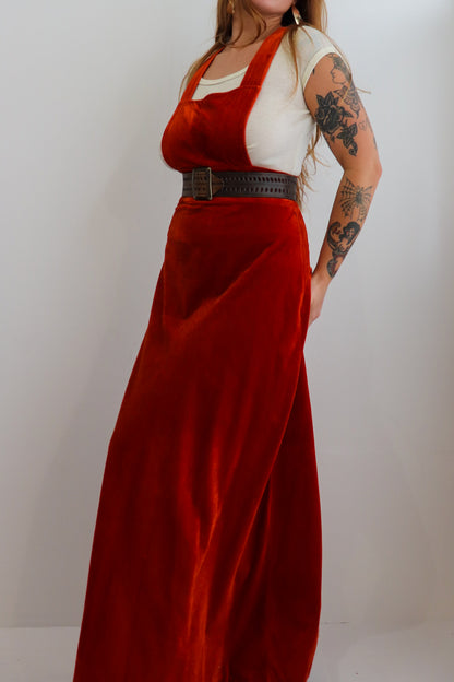 70s Velvet Pinafore Maxi Dress