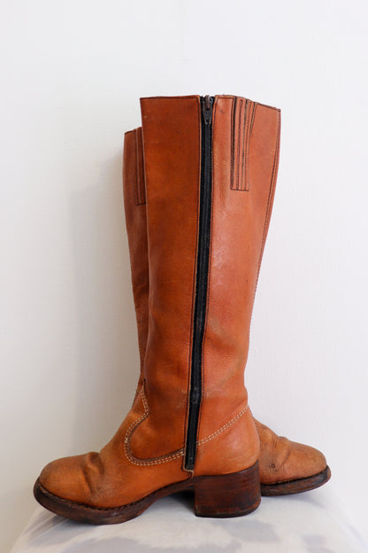 1970s Tan Braided Knee High Boots
