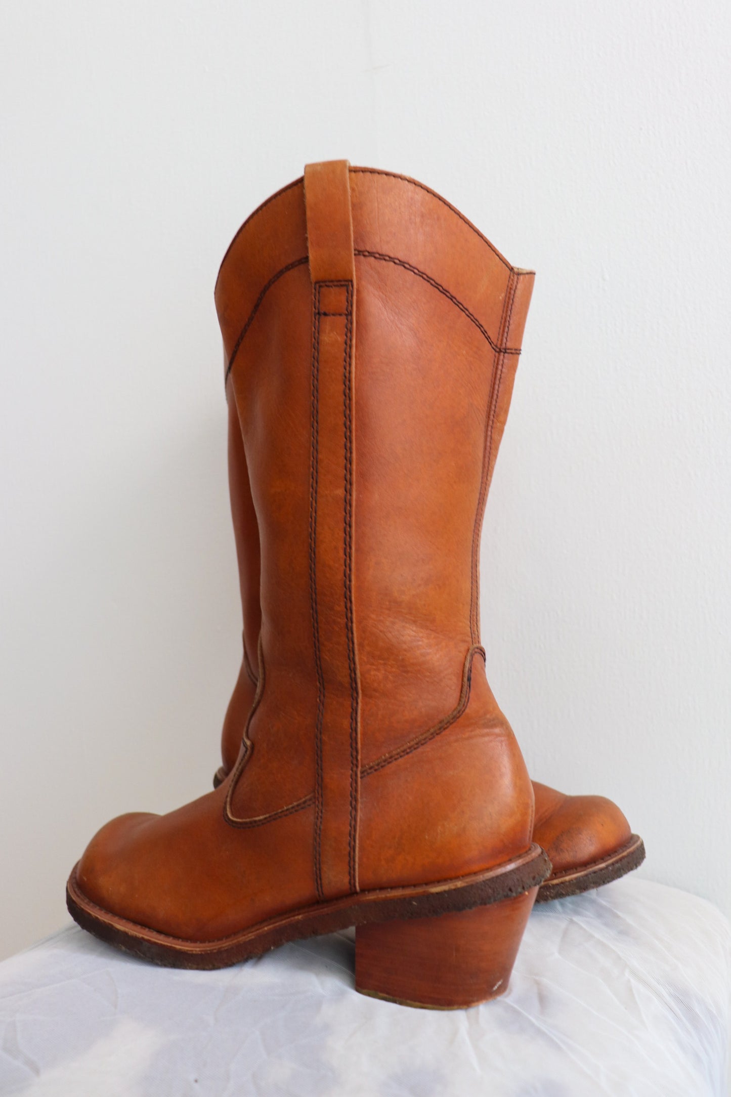 Leather Mid Calf Cowboy Boots