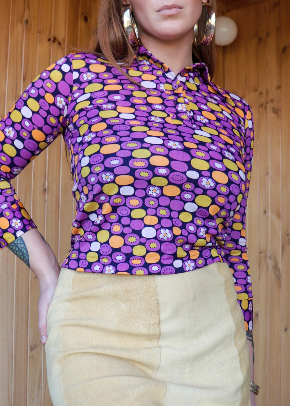 70s Patterned Stretch Blouse