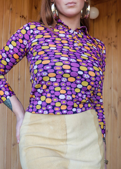 70s Patterned Stretch Blouse