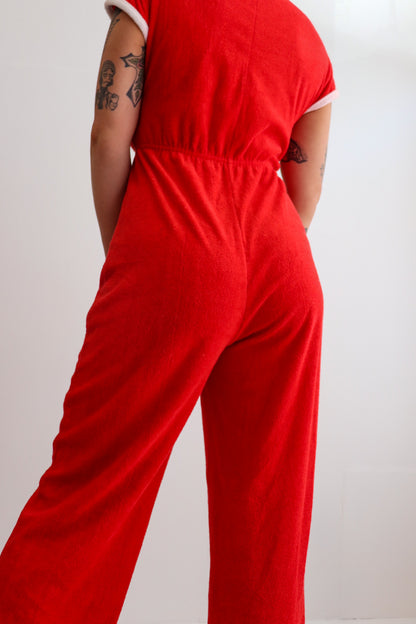 70s Playboy Red Terry Towelling Jumpsuit