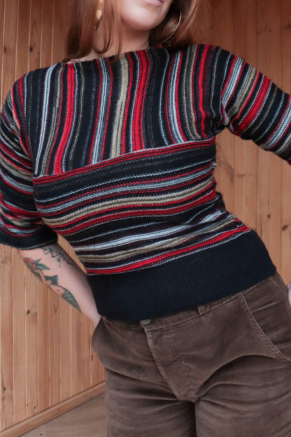Red & Black Stripe Knit Top