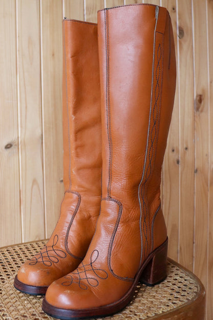 70s Patterned Leather Campus Boots