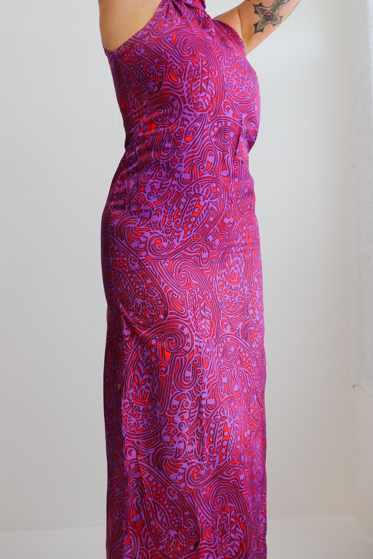 Purple & Orange Psychedelic Split Midi Dress
