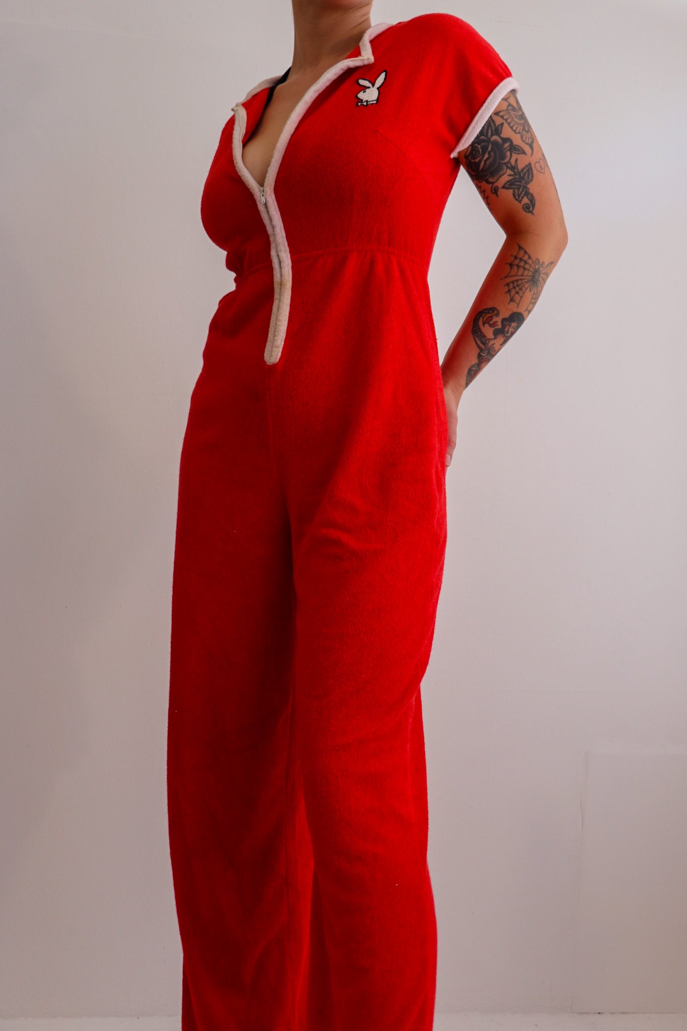 70s Playboy Red Terry Towelling Jumpsuit