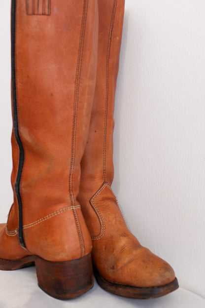 1970s Tan Braided Knee High Boots