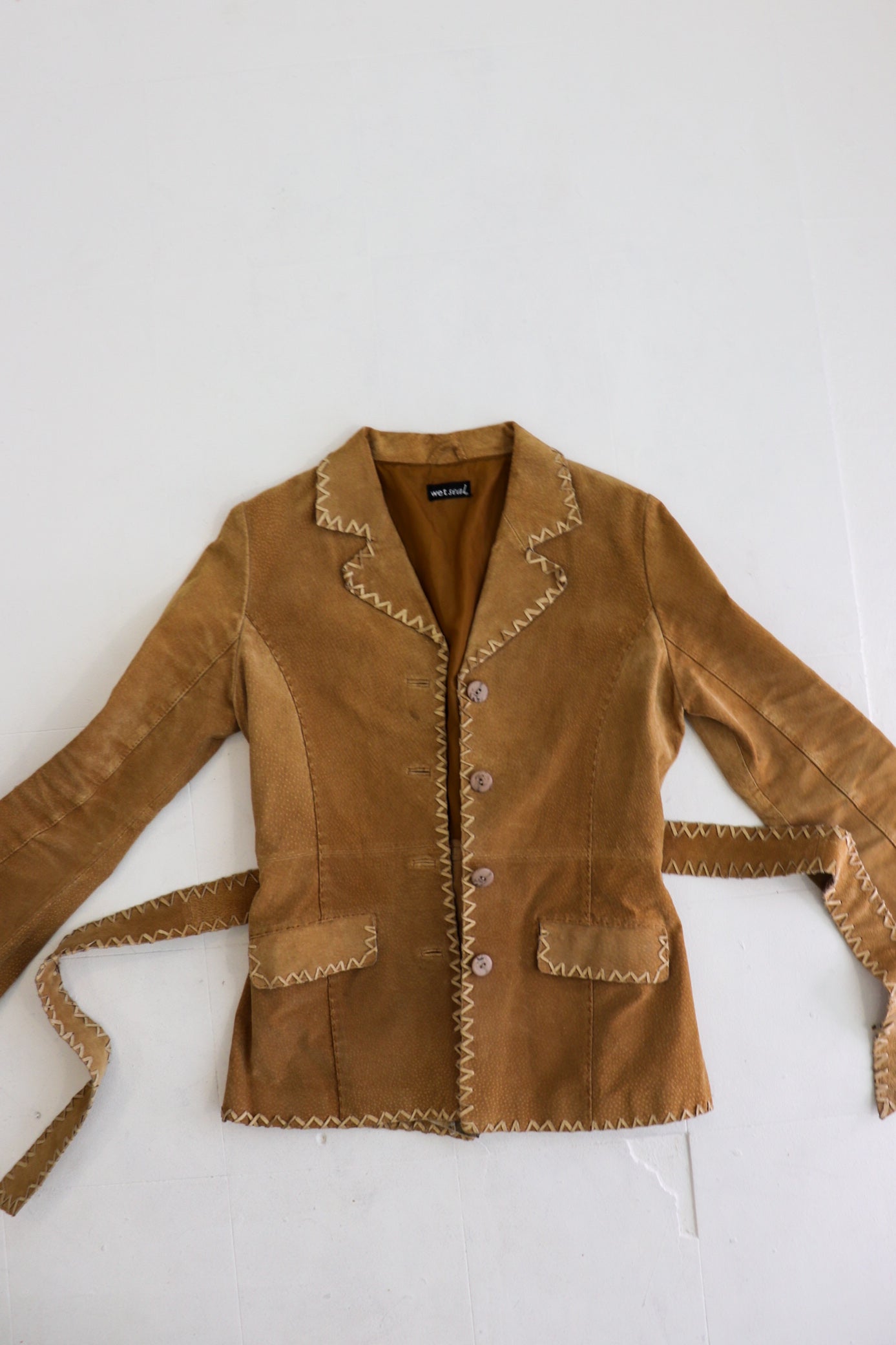 Caramel Tie Up Suede Coat